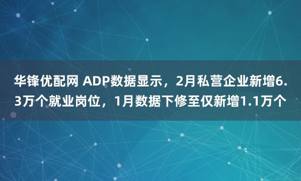 华锋优配网 ADP数据显示，2月私营企业新增6.3万个就业岗位，1月数据下修至仅新增1.1万个
